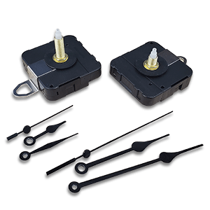 Clock movement components and hands on a white background