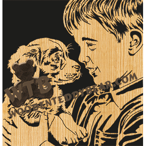 Boy with Puppy - Advanced | Fretwork Scroll Saw Pattern | Wooden Teddy Bear