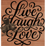 Finished example of Live Laugh Love | A Fretwork Scroll Saw Pattern from The Wooden Teddy Bear