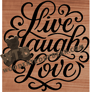 Finished example of Live Laugh Love | A Fretwork Scroll Saw Pattern from The Wooden Teddy Bear