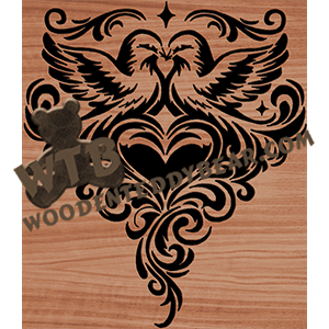 Finished example of Lovebirds #2 - Advanced | A Fretwork Scroll Saw Pattern from The Wooden Teddy Bear