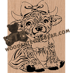 Finished example of Girl Highland Cow | A Fretwork Scroll Saw Pattern from The Wooden Teddy Bear