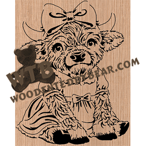 Finished example of Girl Highland Cow | A Fretwork Scroll Saw Pattern from The Wooden Teddy Bear