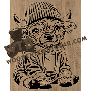 Finished example of Hoodie Highland Cow | A Fretwork Scroll Saw Pattern from The Wooden Teddy Bear