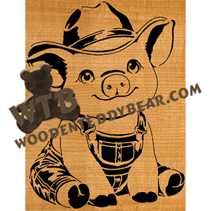 Finished example of Pig in Overalls | A Fretwork Scroll Saw Pattern from The Wooden Teddy Bear