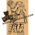 Finished example of Young Love - Guess Who - Advanced | A Fretwork Scroll Saw Pattern from The Wooden Teddy Bear