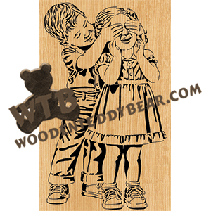 Finished example of Young Love - Guess Who - Advanced | A Fretwork Scroll Saw Pattern from The Wooden Teddy Bear