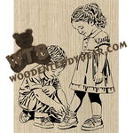 Finished example of Young Love - A Little Help - Advanced | A Fretwork Scroll Saw Pattern from The Wooden Teddy Bear