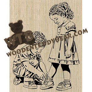 Finished example of Young Love - A Little Help - Advanced | A Fretwork Scroll Saw Pattern from The Wooden Teddy Bear