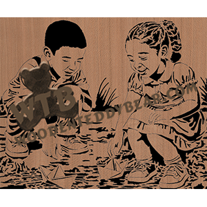 Finished example of Young Love - Boat Race - Advanced | A Fretwork Scroll Saw Pattern from The Wooden Teddy Bear
