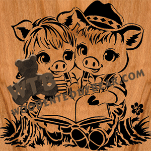 Finished example of Pig Kids | A Fretwork Scroll Saw Pattern from The Wooden Teddy Bear