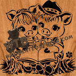 Finished example of Pig Kids | A Fretwork Scroll Saw Pattern from The Wooden Teddy Bear