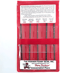 Set of 5 dozen scroll saw blades in a red package with branding on a white background