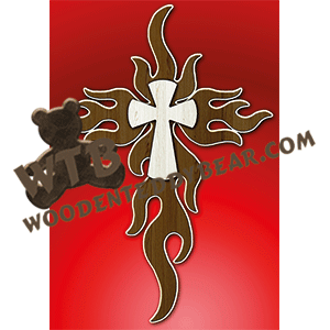 Flames Cross #2 | Fretwork Scroll Saw Pattern | Wooden Teddy Bear