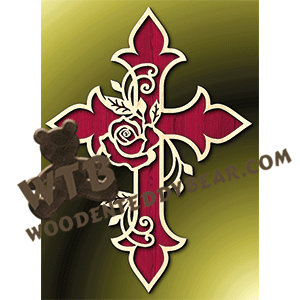 Pointy Cross with Rose | Fretwork Scroll Saw Pattern | Wooden Teddy Bear