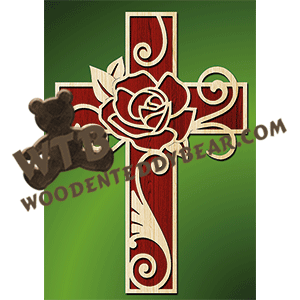 Rose and Curls Cross | Fretwork Scroll Saw Pattern | Wooden Teddy Bear