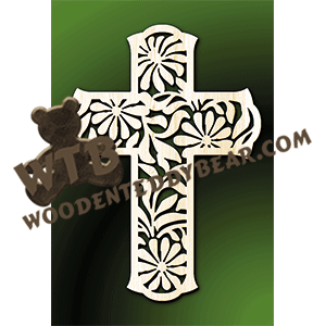 Cross with Daisies | Fretwork Scroll Saw Pattern | Wooden Teddy Bear