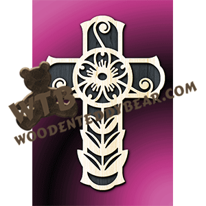 Single Flower Cross | Fretwork Scroll Saw Pattern | Wooden Teddy Bear