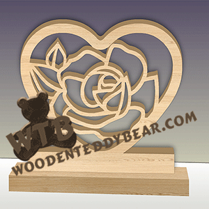 Rose in Heart #2 | Fretwork Scroll Saw Pattern | Wooden Teddy Bear