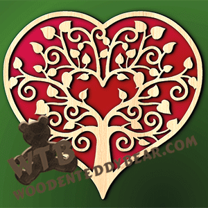 Valentine's Tree in Heart | Fretwork Scroll Saw Pattern | Wooden Teddy Bear