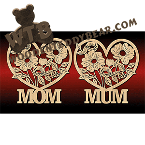 Flowers in a Heart - Mom / Mum | Fretwork Scroll Saw Pattern | Wooden Teddy Bear