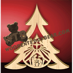 Simple Tree with Nativity Bauble | Fretwork Scroll Saw Pattern | Wooden Teddy Bear