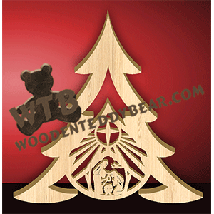 Simple Tree with Nativity Bauble | Fretwork Scroll Saw Pattern | Wooden Teddy Bear