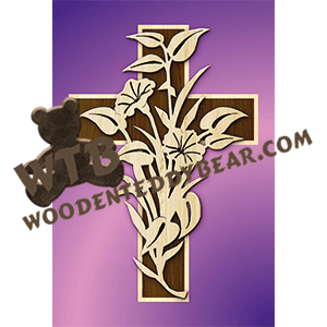 Cross with Morning Glory | Fretwork Scroll Saw Pattern | Wooden Teddy Bear