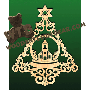 Tree with Church Snow Globe | Fretwork Scroll Saw Pattern | Wooden Teddy Bear