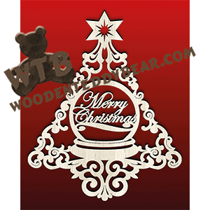 Tree with Merry Christmas Snow Globe | Fretwork Scroll Saw Pattern | Wooden Teddy Bear