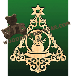 Tree with Snowman Snow Globe | Fretwork Scroll Saw Pattern | Wooden Teddy Bear