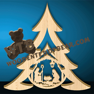 Simple Tree with Nativity Bauble #2 | Fretwork Scroll Saw Pattern | Wooden Teddy Bear