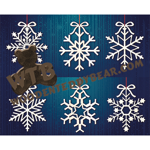 Snowflakes with Bows | Fretwork Scroll Saw Pattern | Wooden Teddy Bear