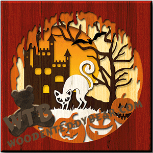 Layered Halloween Scene #2 | Fretwork Scroll Saw Pattern | Wooden Teddy Bear