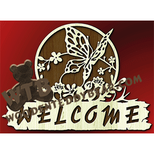 Welcome Slab with Butterfly | Fretwork Scroll Saw Pattern | Wooden Teddy Bear