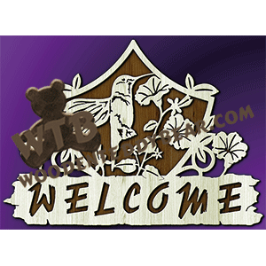 Welcome Slab with Hummingbird | Fretwork Scroll Saw Pattern | Wooden Teddy Bear