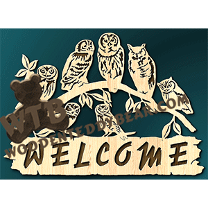 Welcome Slab with Owls | Fretwork Scroll Saw Pattern | Wooden Teddy Bear