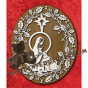 Holly Framed Mary & Jesus | Fretwork Scroll Saw Pattern | Wooden Teddy Bear