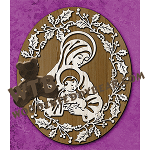 Holly Framed Mary & Jesus #2 | Fretwork Scroll Saw Pattern | Wooden Teddy Bear