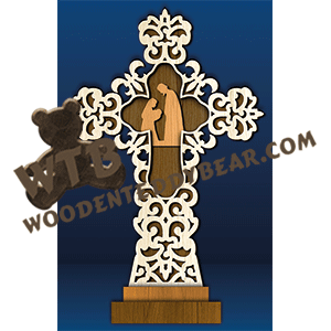 Ornate Standing Cross | Fretwork Scroll Saw Pattern | Wooden Teddy Bear