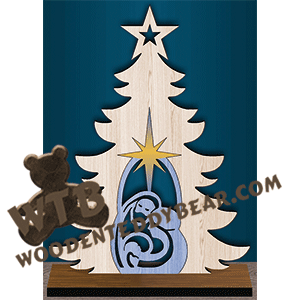 Tree with Nativity Inlay | Fretwork Scroll Saw Pattern | Wooden Teddy Bear