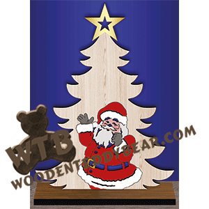 Tree with Santa Inlay | Fretwork Scroll Saw Pattern | Wooden Teddy Bear