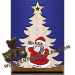 Tree with Santa Inlay | Fretwork Scroll Saw Pattern | Wooden Teddy Bear