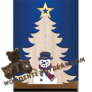 Tree with Snowman Inlay | Fretwork Scroll Saw Pattern | Wooden Teddy Bear