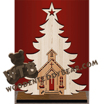 Tree with Church Inlay | Fretwork Scroll Saw Pattern | Wooden Teddy Bear