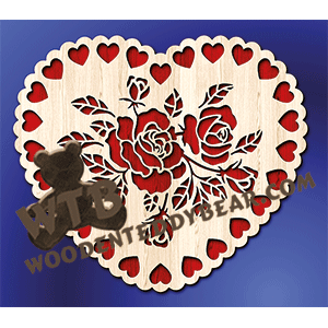 Large Heart Rose Plaque | Fretwork Scroll Saw Pattern | Wooden Teddy Bear