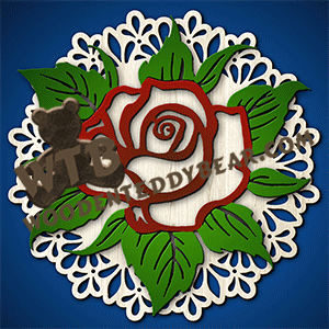 Rose on Backer | Fretwork Scroll Saw Pattern | Wooden Teddy Bear