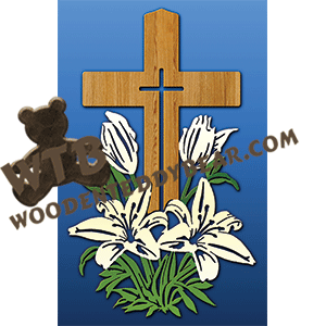 Cross with Lilies #2 | Fretwork Scroll Saw Pattern | Wooden Teddy Bear