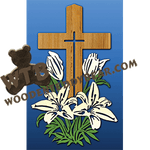 Cross with Lilies #2 | Fretwork Scroll Saw Pattern | Wooden Teddy Bear
