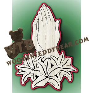 Praying Hands & Lilies | Fretwork Scroll Saw Pattern | Wooden Teddy Bear